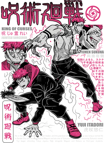 Itadori and Sukuna King of Curses - Sukuna, Yuji Itadori, dark fantasy, jujutsu kaisen art, anime otaku, villain energy, pink aesthetic, shonen battle - Standard T-Shirt