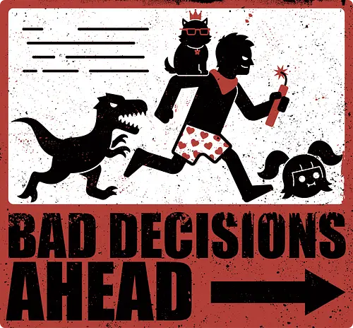 Dungeon Crawler Bad Decisions - Chaos, Velociraptor, Dinosaur, Bad Decisions, Destroy, Plan, Nerd, Geek, Fantasy, Adventure, Rpg, Litrpg, Book, Books, Bookworm, Science Fantasy, Science Fiction, Scifi, Cat, Pet, Carl, Funny, Post-apocalyptic, Apocalypse, Post Apocalyptic, Apocalyptic Cats, Postapocalypse, Post-apocalypse, Poster, Action, Punk, Explosion, Explosive, Books, Book, Crawler, Dungeon Crawler, Geometric, Anarchy, Anarchist, Sign - Standard T-Shirt