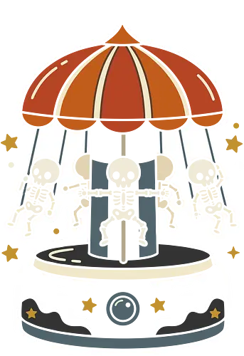 Spooky Carnival: The Skeleton Swing Ride - skeleton carousel shirt, creepy cute graphic tee, vintage carnival apparel, spooky aesthetic streetwear, halloween amusement park merch, weirdcore fashion, macabre pop art tee, retro autumn clothing, skeleton ride design, alternative halloween graphic - Standard T-Shirt