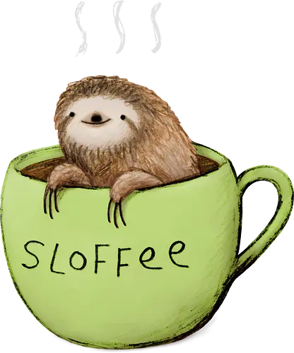 Braunes Faultier Grüne Kaffeetasse Dampf Süßes Wortspiel - Faultier in Kaffeetasse, lebhafte grüne dampfende Tasse, lächelndes ruhiges Faultier, Tier Kaffee Wortspiel, Morgen Humor Kaffee Kunst, handgefertigte Faultier Illustration, strukturiertes braunes beiges Fell, weißer Dampf heißer Kaffee, Kaffee Faultier Liebhaber Geschenk, Faultier Tasse Shirt, Krallen hängende Tassenrand, süßer Morgen Kaffee Humor, englisches Tier Kaffee Wortspiel, entspanntes Faultier in Tasse, kreative Kaffee Tier Kunst - Standard T-Shirt