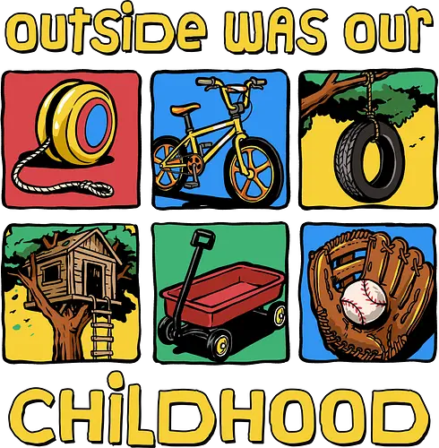 Outside Was Our Childhood - 90s nostalgia, 80s, 90s kids, adventure, childhood, classic, gen x humor, generation x, im this old, nostalgic, outdoors, outside, retro, sarcastic, vintage - Standard T-Shirt