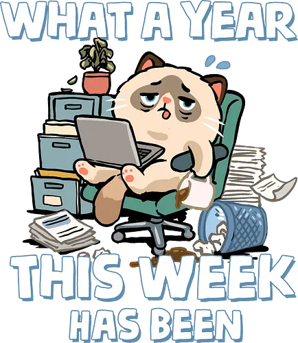 What A Year This Week Has Been - student life, teacher life, tired, weekend, what a year, work humor, cat, back to school, burnout, coffee, exhausted, friday, meme, monday, office humor - Standard T-Shirt