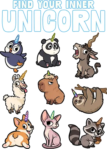 Find Your Inner Unicorn - penguin, rainbow, sloth, sphynx, unicorns, unicorn, animal, capybara, corgi, donkey, funny, horn, llama, magical, panda - Standard T-Shirt