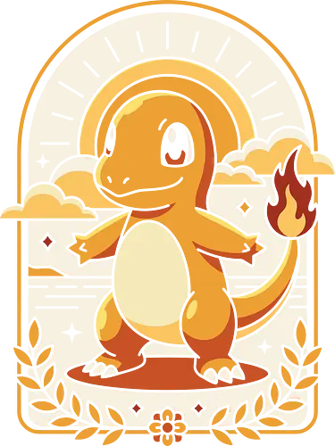 Golden Embers: The Fire Starter - Charmander shirt, retro gaming graphic tee, fire starter apparel, aesthetic anime streetwear, vintage pop culture clothing, nostalgic 90s gamer merch, kawaii monster design, art deco anime shirt, pastel orange aesthetic, cute lizard graphic - Standard T-Shirt