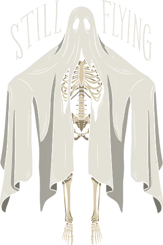 Still Flying: The Skeleton Ghost - vintage ghost shirt, skeleton graphic tee, still flying apparel, spooky aesthetic streetwear, dark academia clothing, bedsheet ghost design, macabre halloween fashion, retro skull merch, alternative goth tee, floating skeleton art - Standard T-Shirt