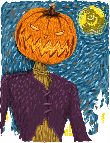 Starry Night in Halloween town - van gogh, starry night, scarecrow, pumpkin, night before christmas, terror movies, animation, halloween - Standard T-Shirt