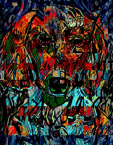 Digital Cyber Dog - Glitch Art, Abstrakt, Digital Art, Hund, Dackel, Hundeporträt, Dog Art, Vierbeiner, Haustier, Kontrastreich, Neongrün, Cyan, Grafikdesign, Pixeleffekt, Geek Art, Nerdwear, Statementshirt, Unkonventionell, Eyecatcher, Mosaik, Cyberpunk, Expressionismus, Psychedelisch, Moderne Kunst - Standard T-Shirt