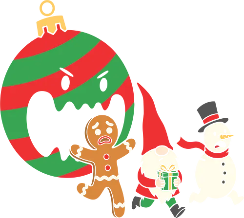 Holiday Havoc: The Killer Ornament - anti christmas streetwear, running gingerbread man design, spooky festive clothing, chaotic winter merch, quirky holiday fashion, aesthetic flat vector art, alternative christmas tee, funny christmas shirt, killer ornament graphic tee, dark humor holiday apparel - Standard T-Shirt