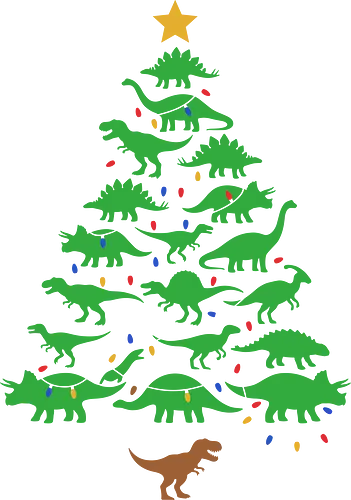 Jurassic Holiday: The Dinosaur Tree - dinosaur christmas tree shirt, funny holiday graphic tee, jurassic xmas apparel, cute dinosaur silhouette clothing, minimalist holiday streetwear, festive t-rex design, clever christmas merch, unique ugly sweater alternative, aesthetic holiday fashion, string lights dino tee - Standard T-Shirt