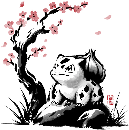 Grass-type sumi e - video games, gamer, gaming, sumi e, sakura, Starter, retro, cute, Pocket - Standard T-Shirt
