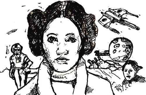 Galactic Echoes Sci-Fi Graphic  - May the Fourth, graphic tee, artistic tee, indie ästhetik, boho vibe, Space Opera, prinzessin lea, streetwear graphic, artsy shirt, linocut art, Holzschnitt, handmade aesthetic, urban wear, illustration - Standard T-Shirt