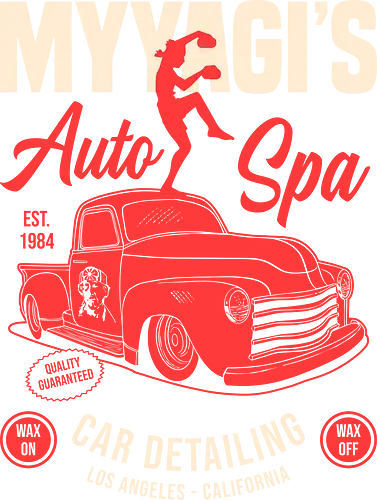Miyagi's Auto Spa - 80s movies - karate kid, 80s, 90s, car wash, cobra kai, funny, karate, martial arts, miyagi do karate, parody, retro, vintage, wax on wax off, car detailer, miyagi - Standard T-Shirt