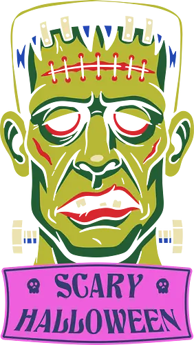 Frankenstein's Fright: Retro Scary Halloween - Frankenstein monster shirt, retro Halloween graphic tee, vintage horror apparel, pop art scary clothing, classic movie monster streetwear, colorful spooky design, creepy aesthetic fashion, 90s nostalgia halloween shirt, green monster merch, trick or treat graphic tee - Standard T-Shirt