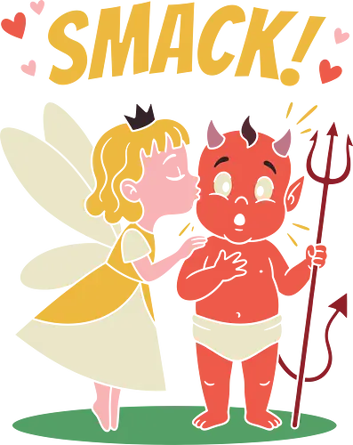 Opposites Attract: Fairy & Demon Kiss - fairy and demon shirt, opposites attract graphic tee, cute valentine apparel, funny couples clothing, kawaii aesthetic streetwear, retro cartoon design, angel and devil merch, sweet and spooky fashion, comic book style graphic, quirky love shirt - Standard T-Shirt
