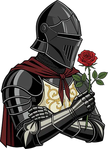 Chivalry and Steel: The Romantic Knight - dark knight shirt, medieval armor graphic tee, knight holding rose apparel, romantic gothic streetwear, D&D player clothing, dark fantasy fashion, chivalry aesthetic tee, comic book style knight, aesthetic warrior merch, fantasy romance design - Standard T-Shirt