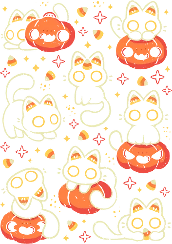 Cute Black Cats with Candy Corn - halloween cat, candy corn, cute black cat, cute pumpkin, halloween, kitty, kawaii, fall, love, spooky cute, cozy, warm, pattern, seamless, xmorfina - Standard T-Shirt