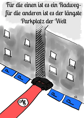 Radwegparker - Radfahrer, radfahren, Radwegparker, Auto, Streß, Rücksichtslosigkeit, Ärger, Blutdruck - Standard T-Shirt