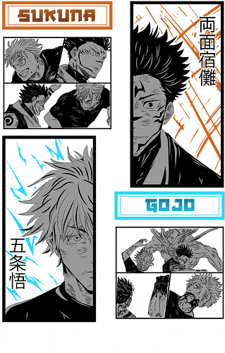 Gojo vs Sukuna Fate of Curses JJK - manga panel art, anime fan gift, jujutsu kaisen showdown, gojo satoru, ryomen sukuna, epic battle, jjk rivalry, strongest vs king - Standard T-Shirt