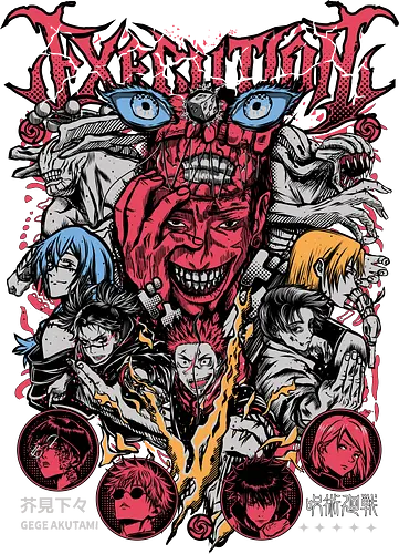 Jujutsu Execution Cursed Chaos Poster - anime gift poster, Jujutsu, execution arc, horror anime art, multi character poster, cursed chaos energy, dark fantasy anime, otaku collector print - Standard T-Shirt