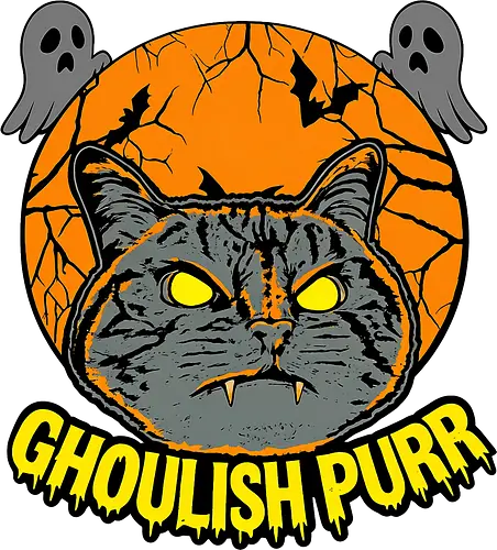 Ghoulish Purr – Lustige Halloween Katze mit Kürbis - Halloween, Katze, Halloween Katze, Ghoulish Purr, Kürbis, Fledermaus, Spooky, Grusel, lustig, schwarze Katze, Katzenfan, Herbst, Gothic, Geister, Halloweenzeit - Standard T-Shirt