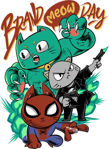 brand meow day  - cat, meow, kitty, fun, avenger, drdoom, doomsday, cartoon, fantastic, hoomanlover, catlover, superhero, villain, chibi - Standard T-Shirt
