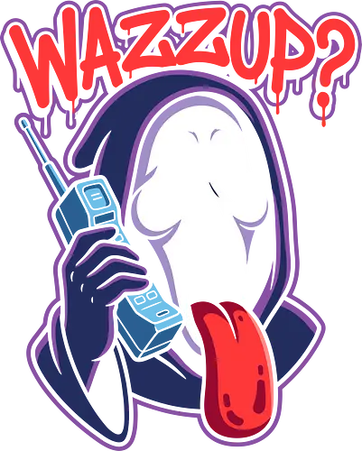 Wazzup Ghost - Wazzup shirt, Scary Movie graphic tee, funny Ghostface apparel, 90s nostalgia streetwear, retro horror comedy clothing, Halloween parody shirt, killer mask meme design, vintage cell phone graphic, spooky pop culture tee, horror movie fan merch - Standard T-Shirt