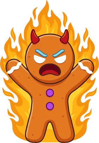 The Angry Gingerbread Demon - funny gingerbread shirt, angry cookie graphic tee, demonic holiday apparel, spicy christmas clothing, sarcastic baking merch, flaming gingerbread man design, dark humor winter streetwear, alternative holiday fashion, chaotic energy cartoon tee, anti christmas aesthetic - Standard T-Shirt