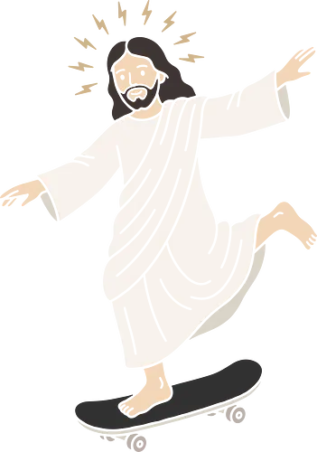 Holy Shredder: The Skating Savior - skateboarding Jesus shirt, funny religious graphic tee, holy skater apparel, ironic streetwear clothing, minimalist pop art design, funny christian merch, alternative aesthetic fashion, quirky skateboarder tee, barefoot skater graphic, humorous faith shirt - Standard T-Shirt