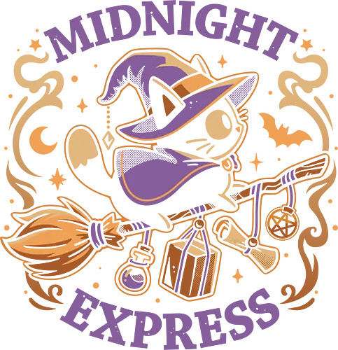 Midnight Express - Witchy Cat - black cat, witch, broomstick, delivery, witchcraft, spooky cute, halloween, hocus pocus, magic, flying, familiar, retro, vintage - Standard T-Shirt