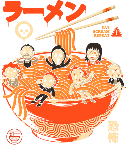 Nightmare Ramen - movies, horror, food, humor, terror, halloween, cinema, noodles, slasher, cute, japanese, pop, cult, spicy - Standard T-Shirt