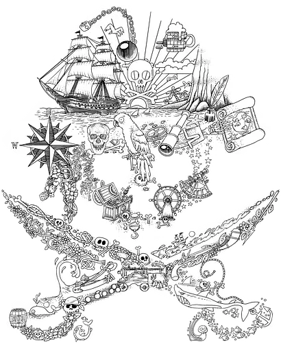 Pirate doodling - Pirate, Doodling, Skull, Pirate symbol - Standard T-Shirt