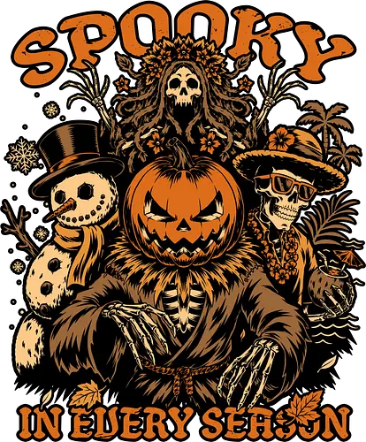 Halloween Spooky Every Season - Halloween, Halloween Design, Fall, Fall Leaves, Fall Vibes, Leaves, Leaf, Tropical Leaves, Winter, Winter Magic, Snowman, Summer, Summertime, Summerween, Summer Humor, Cocktail, Beach, Spring, Spring Season, Spring Vibes, Season, Seasons, Halloween Art, Halloween Aesthetic, Halloween Pumpkin, Halloween Vibes, Spooky, Spooky Season, Creepy, Scary, Scary Art, Pumpkins, Pumpkin, Jack-o-lantern, Jack O Lantern Design, Jack O Lantern, Skeleton, Skull, Dark, Spirit, Horror, Horror Stories, Fright, Magical Creatures, Creature, Scarecrow, Autumn, Autumn Leaves, Autumn Vibes, Autumn Season, Fall Season, Pumpkin Season - Standard T-Shirt