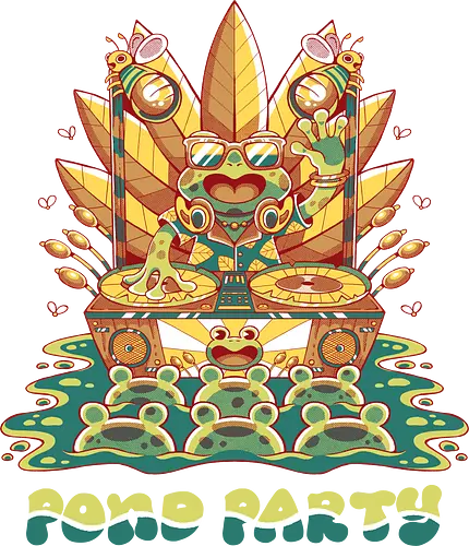 POND PARTY (variant 1) - groovy, frog, party, pond, nature, retro, vintage, swamp, lake - Standard T-Shirt