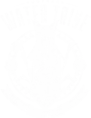 Stammeswappen des Wasserwächter-Wolfs - Meereswellen, Vintage-Militärabzeichen, Vintage-Ästhetik, Polarkultur, Eiskrieger, Wächterwolf, Stammeswappen, heraldischer Schild, Mondsymbol, mystische Kreatur, Stammesinsignie, Avatar, Aang, Southern Water Tribe, Waterbender, Katara, Sokka, Avatar Aang, elementare Animation, Kriegsabzeichen, Stammeskunst, Ahnenschild - Standard T-Shirt