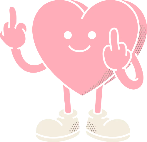 Tough Love: The Sassy Heart - Spread some unapologetic attitude with this hilariously sarcastic graphic design! This unique artwork features a cute, pastel pink cartoon heart character wearing sneakers and a sweet, innocent smile—while simultaneously throwing up a double middle finger salute. Illustrated with a clean, retro flat-vector style and subtle halftone shading, this design perfectly blends kawaii aesthetics with edgy, dark humor. It's the ultimate anti-Valentine's graphic tee, perfect for fans of ironic streetwear, sassy meme apparel, and anyone who wants to tell the world exactly how they feel. - Standard T-Shirt