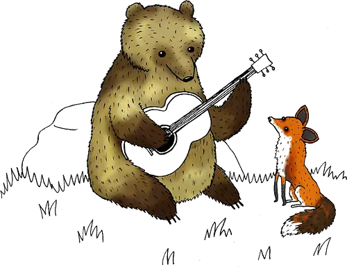 Bär spielt Gitarre für einen Fuchs - Einfach zum Verlieben - Braunbär, Rotfuchs, Bär spielt Gitarre, Waldtiere Kunst, Bär und Fuchs, niedliche Tierkunst, Waldtiere, Bär mit Gitarre, Fuchskunst, Tier Musik Kunst, süßer Bär, süßer Fuchs, Natur Illustration, Wald Kunstmotiv, Tier Illustration, niedliche Bärenkunst, Fuchs Liebhaber, Bärenliebhaber, Waldkunst, Tier Gitarrenkunst, Tierliebe, Liebe zu Tieren - Standard T-Shirt