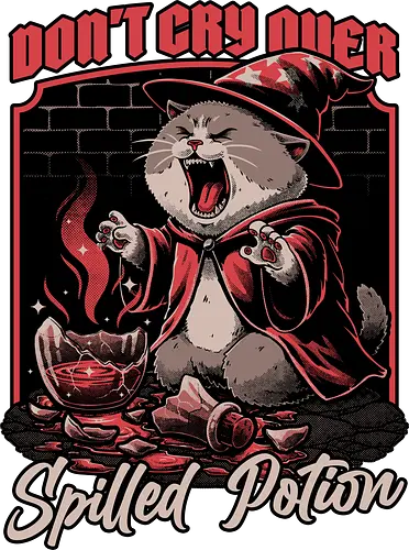 Wizard Cat Potion - Funny, Fun, Cool, Cat, Wizard Hat, Wizard, Wizard Cat, Potion, Magic, Magical Creatures, Magical Creature, Magical, Spilled, Rpg, Role-play, Role-playing, Roleplay Game, Role-playing Game, Critical Role, Roleplay, Roleplaying, Dark Fantasy, Fantasy, Adventure, Alchemist, Alchemy Cat, Alchemy, Ritual, Pet, Adorable Cat, Adorable, Cry, Crying - Standard T-Shirt
