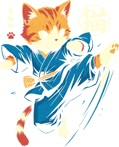 Ninja Cat - martialarts, cartoon, kawaii, geek, illustration, cat, japanese, japan, martial, karate, kick, samurai, ninja, anime, manga, retro, vintage, feline, warrior, fighting - Standard T-Shirt