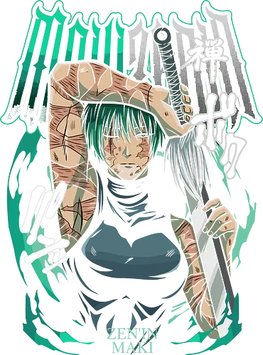 Maki Zenin Cursed Tools Warrior - maki zenin, Jujutsu, cursed tools, weeb, action hero, strong female character, teal aesthetic, anime fan gift - Standard T-Shirt