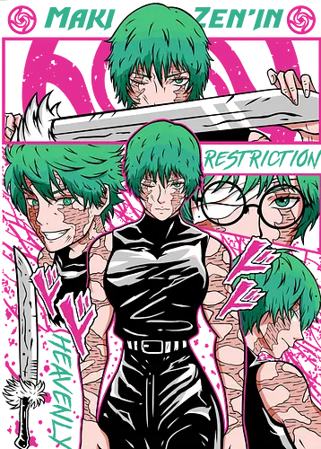 Maki Zenin Restriction Unleashed - maki zenin, Jujutsu, restriction arc, pink and black, powerful female, manga style, otaku gift, shounen anime - Standard T-Shirt