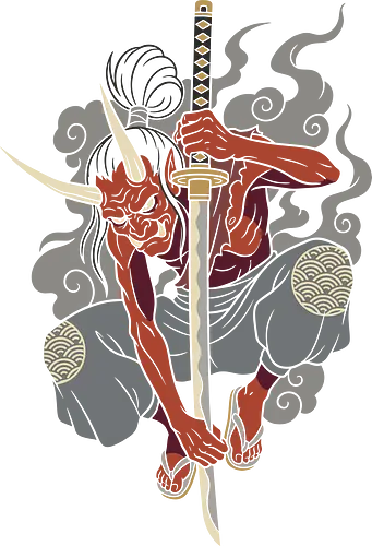 Demon's Descent: The Oni Swordsman - Japanese myth tee, Oni demon shirt, Japanese folklore graphic tee, samurai swordsman apparel, neo traditional tattoo streetwear, red demon katana design, Yokai spirit clothing, dark aesthetic anime fashion, martial arts graphic shirt, edgy alternative merch - Standard T-Shirt