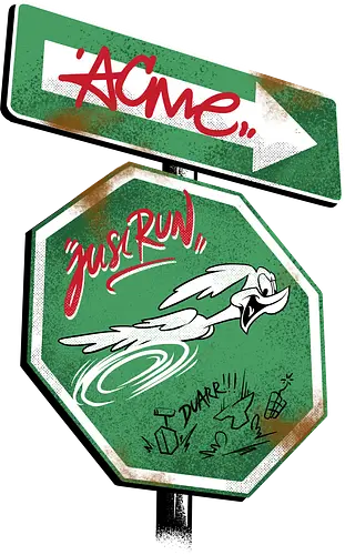 the runner sign acme - acme, coyote, mayhem, cartoon, 90s, 80s, kids, comedy, retro cartoon, dumbwaystodie, tnt, bomb, dynamite - Standard T-Shirt