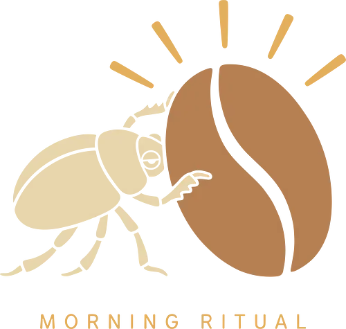 Morning Ritual: The Coffee Scarab - coffee lover shirt, funny morning graphic tee, scarab beetle apparel, relatable daily grind, aesthetic coffee fashion, minimalist boho clothing, caffeine addict merch, morning ritual design, quirky bug streetwear, clever mythology pun - Standard T-Shirt