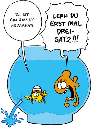 Ruthe - Riss im Aquarium - Ruthe, Ralph Ruthe, comic, Aquarium, fisch, mathe, Dreisatz, Hausaufgaben