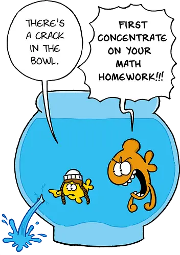 Ruthe - Crack in the Bowl - Ruthe, Ralph Ruthe, comic, crack, Fishbowl, Math, Homework, fish