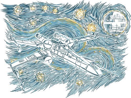 Starry Rebel - scifi, movie, mashup, spaceship, fighter, rebel, starry night, van gogh, vincent van gogh, art, kunst