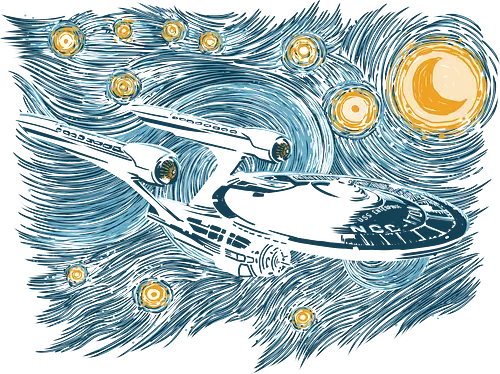 Starry Frontier - scifi, movie, serie, trek, spaceship, stars, galaxy, van gogh, mashup, vincent van gogh