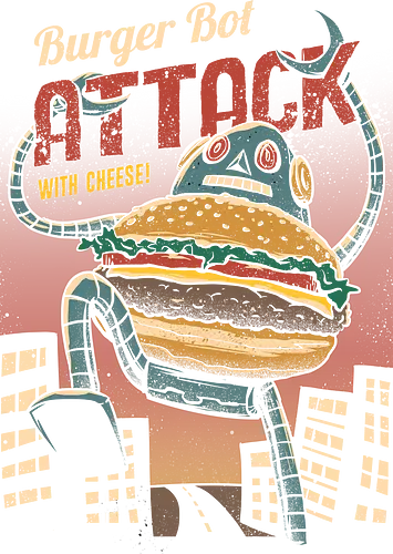 Burger Bot - burger, food, bot, robot, vincent trinidad, monster, attack