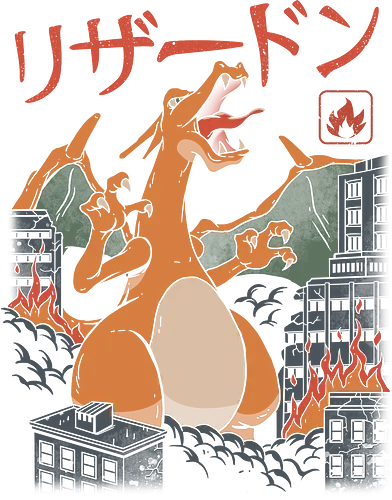 Fire Kaiju - vincent trinidad, go, monster, kaiju, mashup, Kaiju, anime, manga, gaming, pocket, retro, classic, fire, feuer