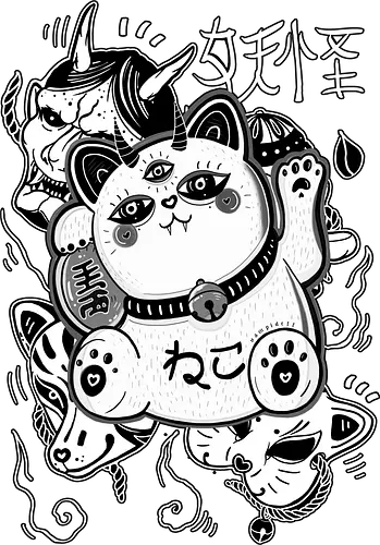 Maneki Yokai - maneki neko, katze, lucky cat, yokai, demon